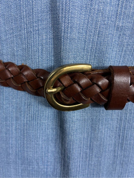 Accessories - Womens belt Braided Brown Leather with Brass Buckle thin minimalist